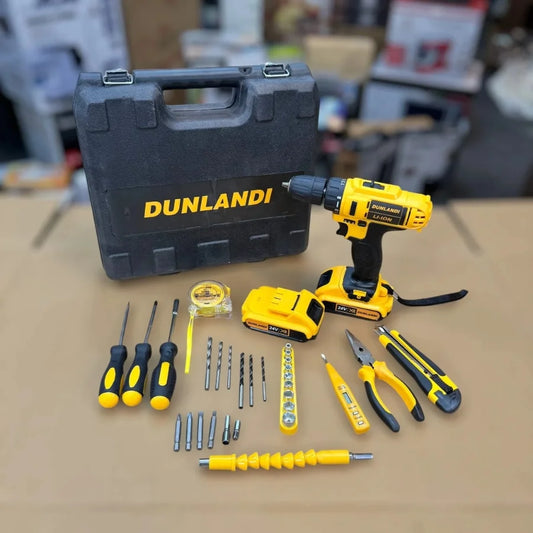 Dunlandi 24V Cordless Drill Machine Set | 2 Batteries + Tool Kit