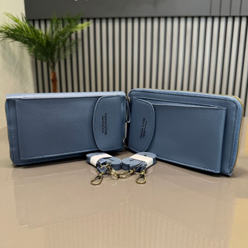 Portable Soft Leather Women’s Crossbody Bag | Wallet & Mobile Phone Purse | Light Blue
