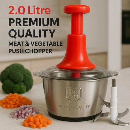 2L Manual Food Chopper | Stainless Steel Bowl & 4 Blades