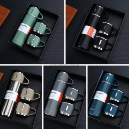 3 Cup 500ML Double-Layer Stainless Steel Vacuum Flask Set | Hot & Cold | Random Color