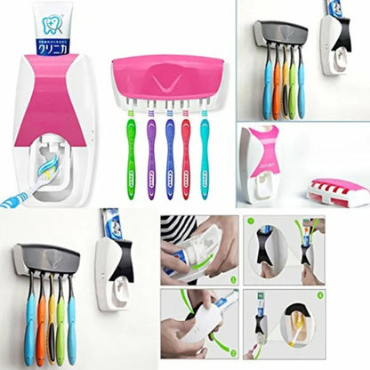 Automatic Toothpaste Dispenser Set with Wall-Mounted Toothbrush Holder | Random Colors