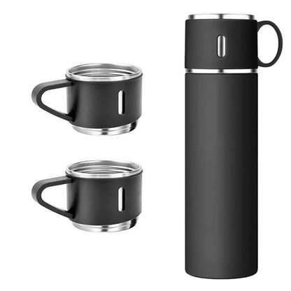 3 Cup 500ML Double-Layer Stainless Steel Vacuum Flask Set | Hot & Cold | Random Color