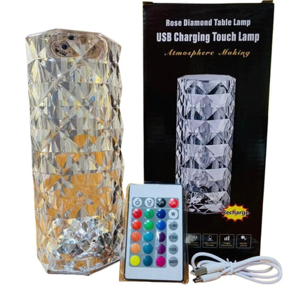 16 Colors Diamond Rose Crystal Touch Lamp | USB Rechargeable Acrylic Bedside Table Lamp with Remote