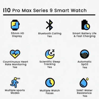 i10 Pro Max Smart Watch Series 9 – Bluetooth Calling, HD Display, Fitness & Health Tracker | Random Colors