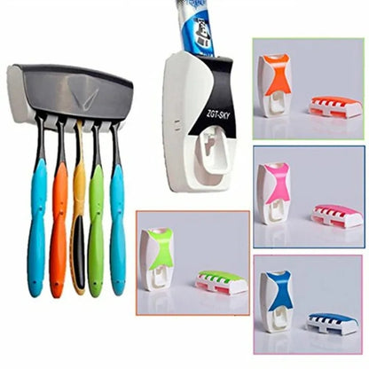 Automatic Toothpaste Dispenser Set with Wall-Mounted Toothbrush Holder | Random Colors