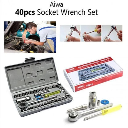 40pcs Aiwa Socket Wrench Tool Kit | Stainless Steel, Durable, Multi-Purpose