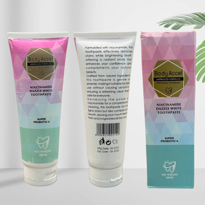 Body Accel Whitening Toothpaste | Niacinamide & Probiotics | 100ml