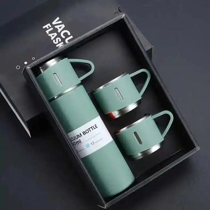 3 Cup 500ML Double-Layer Stainless Steel Vacuum Flask Set | Hot & Cold | Random Color