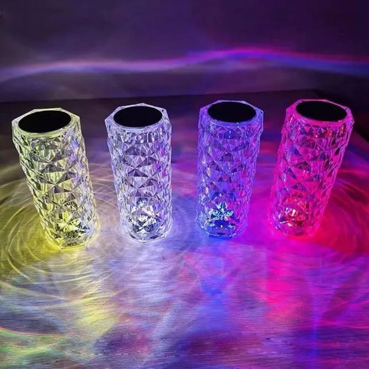 16 Colors Diamond Rose Crystal Touch Lamp | USB Rechargeable Acrylic Bedside Table Lamp with Remote