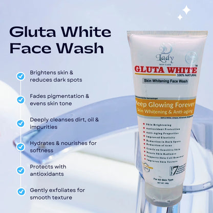 Gluta White Skin Whitening Face Wash | 7-in-1 Advanced Brightening & Anti-Aging