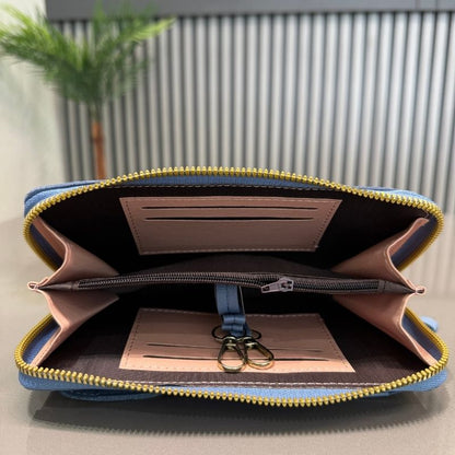 Portable Soft Leather Women’s Crossbody Bag | Wallet & Mobile Phone Purse | Light Blue