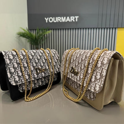 Dior Oblique Canvas & Black Leather Flap Clutch – Timeless Designer Statement Piece